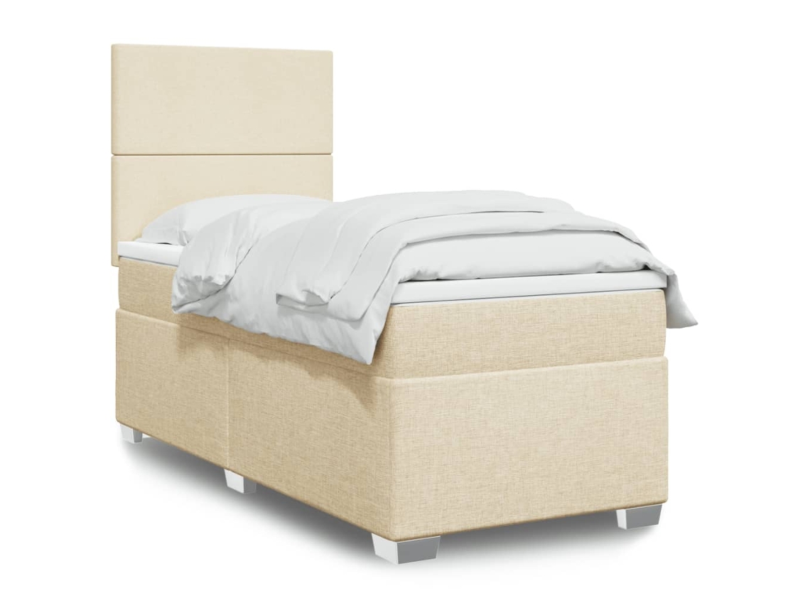 Cama Com Molas/colchão 90x200 Cm Tecido Cor Crème