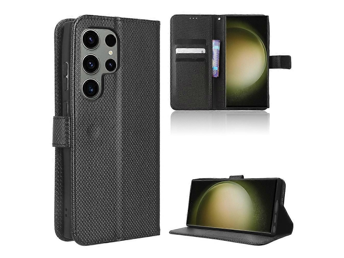 Capa De Couro Com Textura De Diamante Para Samsung Galaxy S23 Ultra 5g