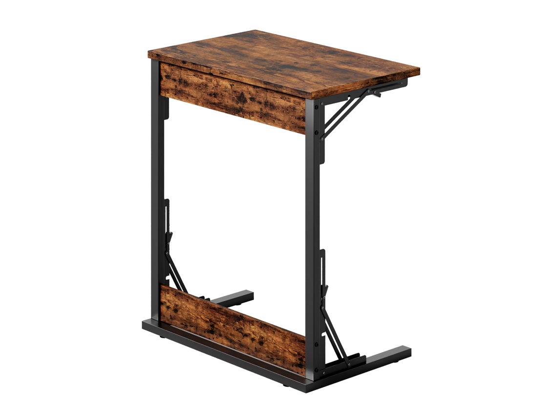 Mesa Auxiliar Dobrável C 60x37x71 Cm Metal, Pernas Ajustáveis, Multiuso Castanho NOVELA
