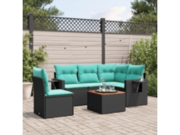 Vidaxl Conjunto De Sofá De Jardim Com 6 Peças E Almofadas Em Rattan Sintético Preto