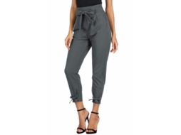 2026 pantalones Casuais de Mulher de Cintura Alta com Bolsos de Nó para Trabalho M Gris
