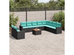 Vidaxl 11 Pcs Conjunto Sofás De Jardim C/ Almofadões Vime Pe Preto