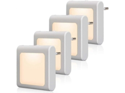 Rebe lâmpada Noturna com Sensor Crepuscular, 4 Unidades, Brilho Ajustável, Iluminação Quente Ideal para Quartos Infantis, Escadas e Cozinha