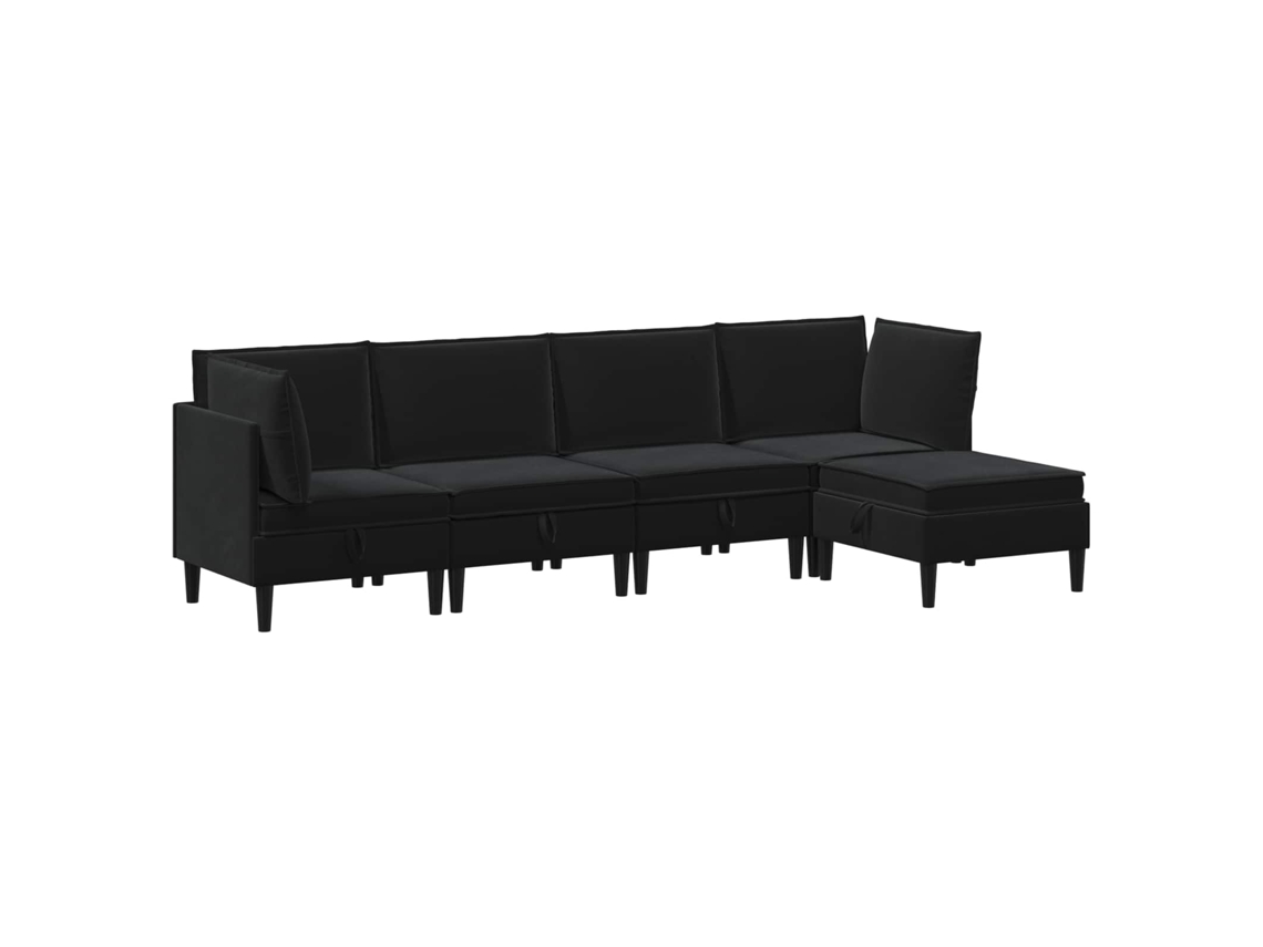 Conjunto 5 Conjunto De Sala De Estar Vidaxl Preto Veludo (280 X 140 X 82 Cm)