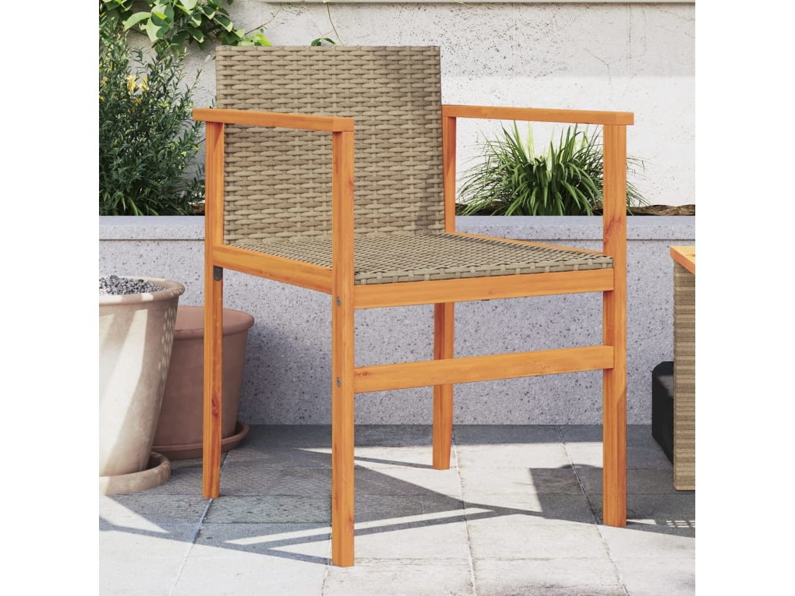 Vidaxl Cadeiras De Jardim 2 Pcs Vime Pe/madeira Maciça Bege