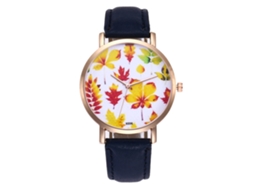 Relógio de Pulso Feminino Zhoulianfa com Pulseira de Couro Pu e Mostrador Redondo de Quartzo Azul
