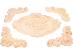 Conjunto De 5 Apliques Decorativos Esculpidos Sem Pintura Para Móveis.