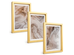 Composição De Quadrospedra, Mármore Abstrato Moldura Dourada Imagens Para Um Quarto Infantil Espelharte (3 Peças 20x30 Cm)