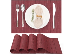 Jogos Americanos Laváveis Conjunto De 6 - Trançados - Antiderrapantes, Resistentes Ao Calor - 30x43,5cm (vermelho)