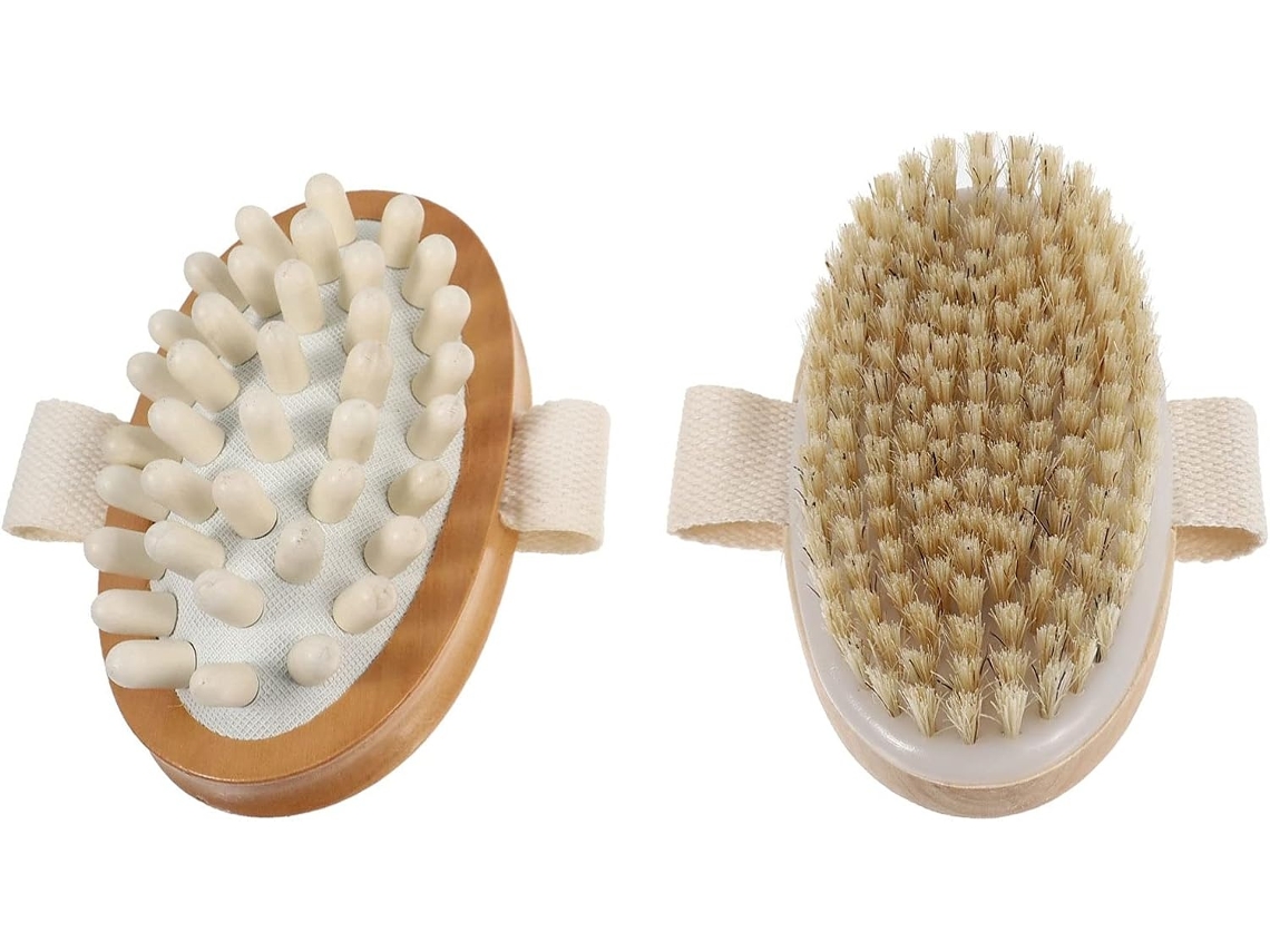 Lurelia Conjunto De 2 Escovas De Massagem Corporal Para Duche, Cabo De Madeira E Massagem Suave