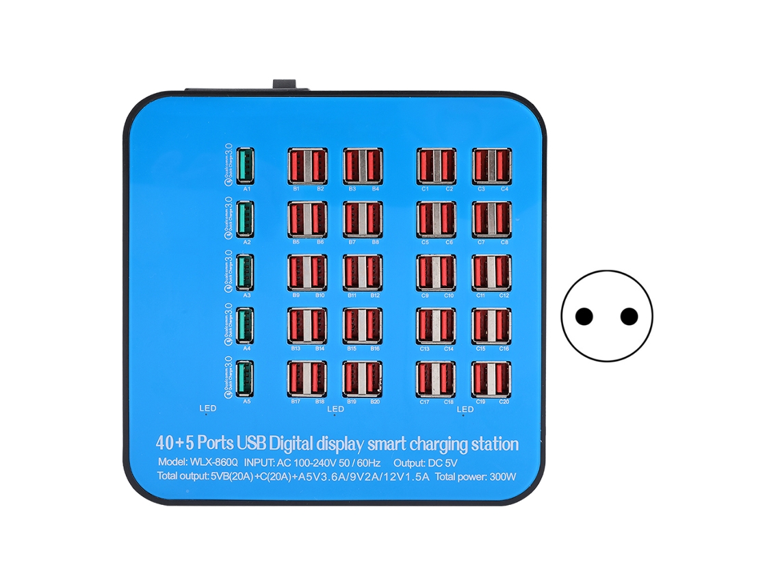 Estação De Carregamento Usb Inteligente Com 45 Portas 300w Com Carcaça De Pc Abs Retardante A Fogo