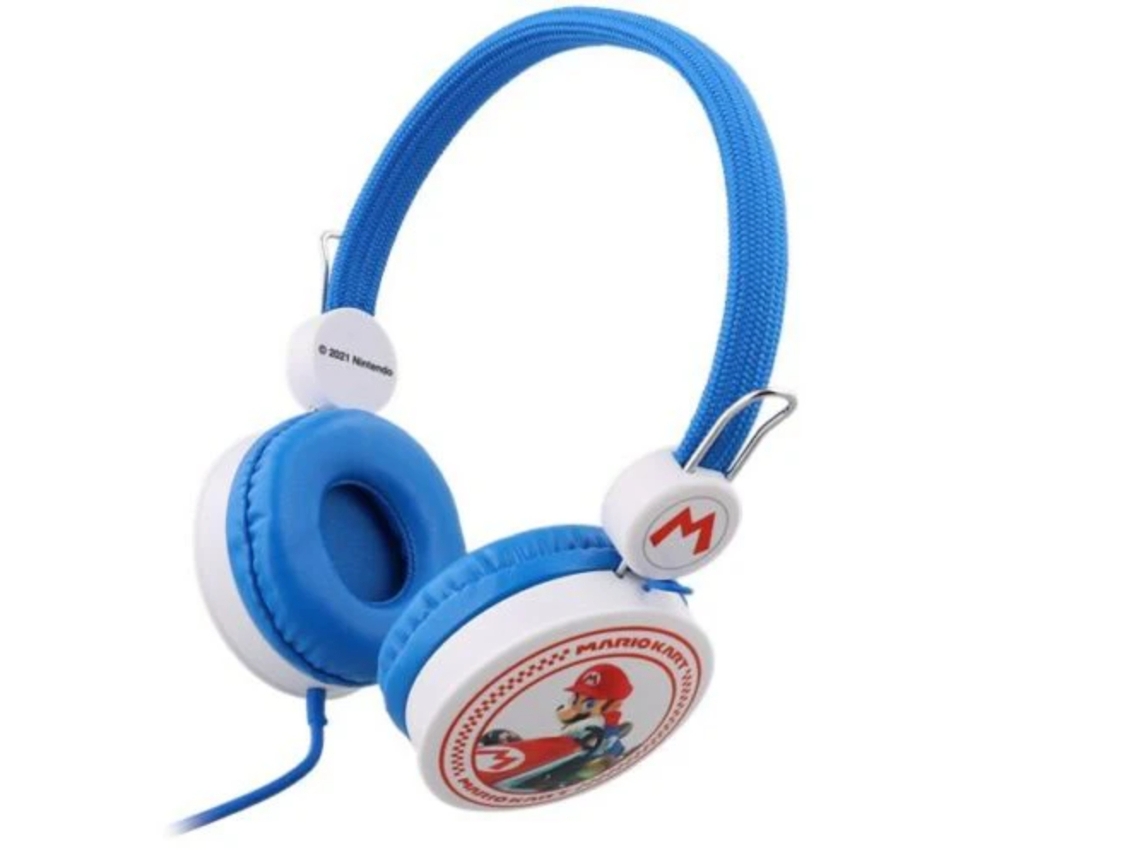 Fones De Ouvido Com Fio Mario Kart Azul E Branco Para Crianças 84503
