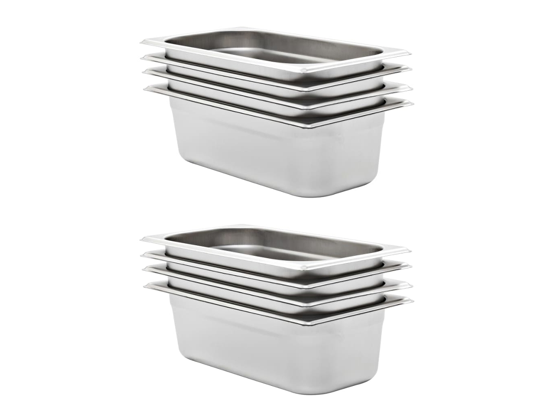 Vidaxl Recipientes Gastronorm 8 Pcs Gn 1/3 100 Mm Aço Inoxidável