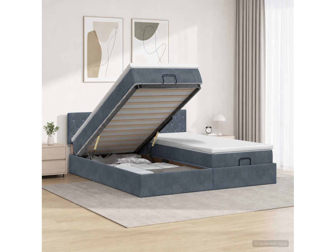 Vidaxl Cama Ottoman Com Colchão 2 Pcs Cinzento-escuro Veludo