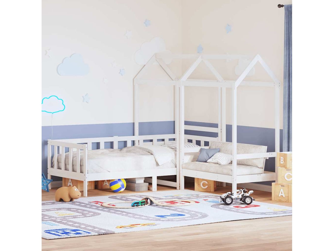 Conjunto Sofá Cama e Banco C/ Telhado MAISON EXCLUSIVE em Pinho Maciço Branco 80x200 cm