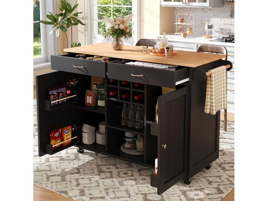 Isla De Cocina, Aparador, Carrito De Comedor Com Vetas De Madera, Buffet, Mesa De Comedor Multifuncional Com Espaço De Almacenamiento Zkaka