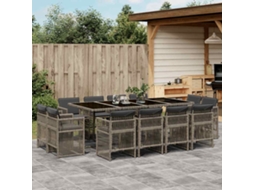 Vidaxl 13 Pcs Conjunto Jantar P/ Jardim C/ Almofadões Vime Pe Cinzento