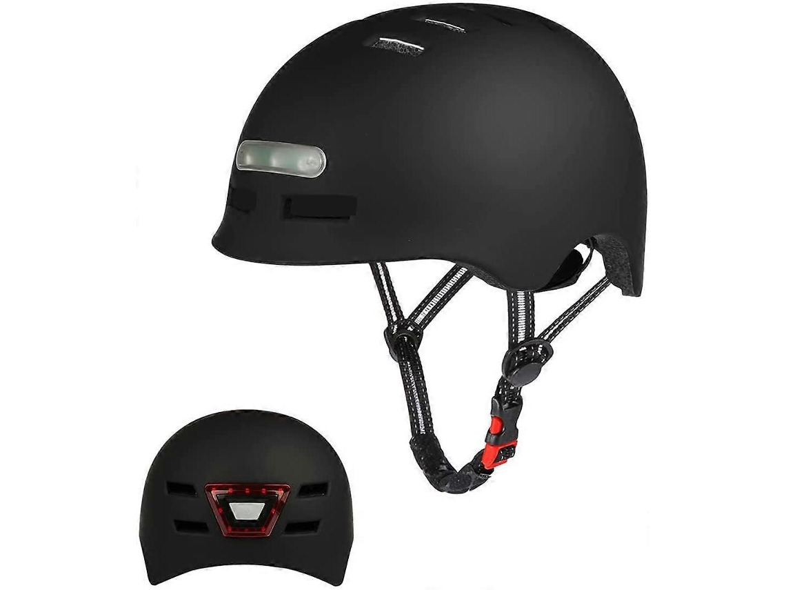 Capacete De Bicicleta (preto) Com Luz Traseira Em Led, Luz De Advertência Com 4 Modos E Carregamento Usb.