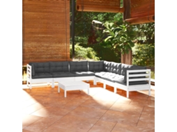 8 Pcs Conj. Lounge De Jardim C/ Almofadas Pinho Maciço Branco Dkd Home Decor