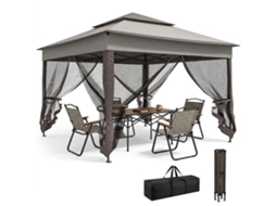 Gazebo Dobrável 3,3x3,3m com 4 Paredes Laterais em Tela Mosquiteira Anti UV e Bolsa de Transporte, Cinza