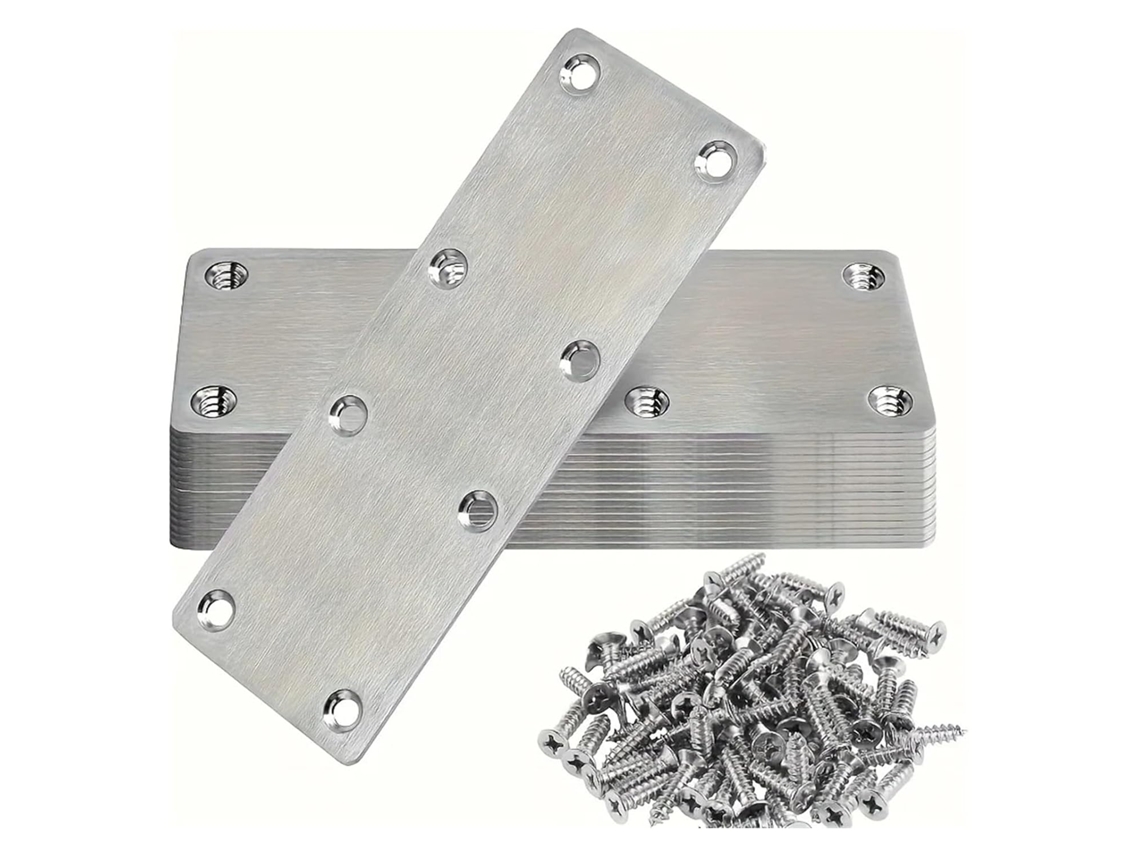 Suportes Metálicos Retos Em Aço Inoxidável, 6 Peças, Com Parafusos, Placa De Reparo Para Móveis Madeira, Fácil De