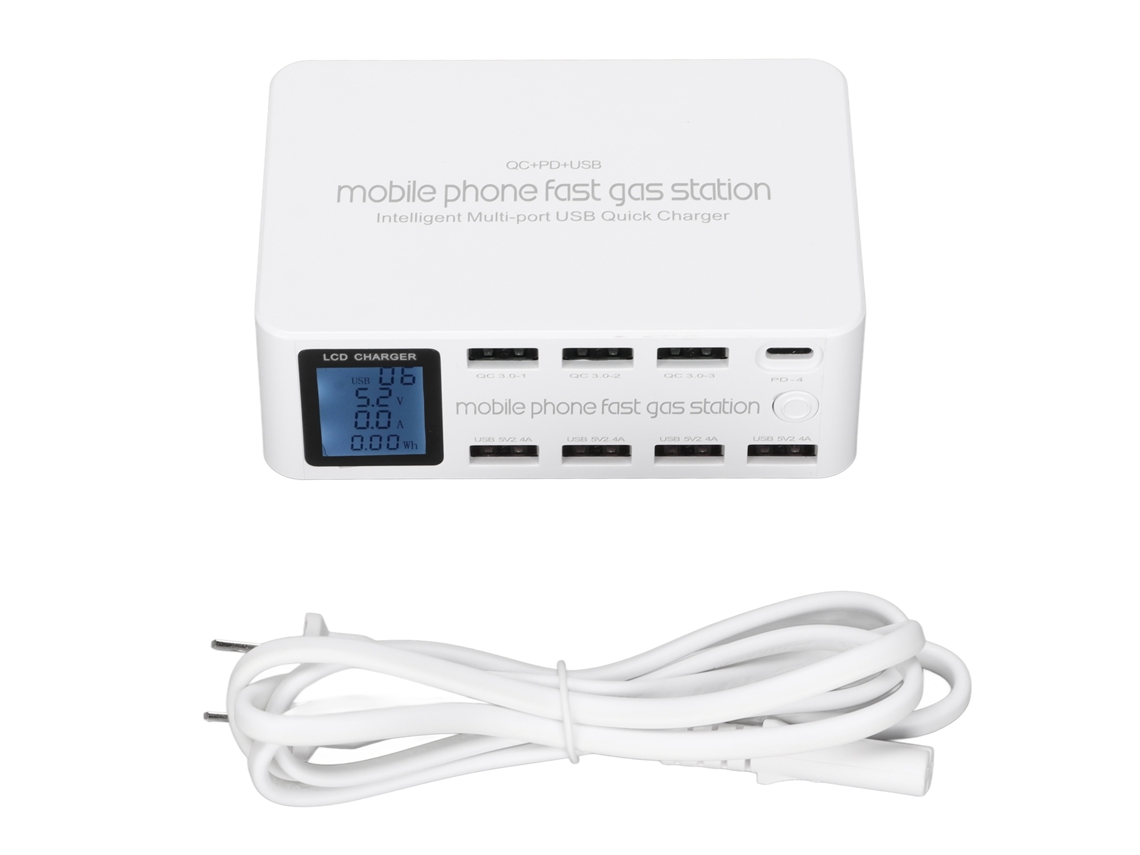Carregador USB de 8 portas, com display LCD e 100w EOOCOO