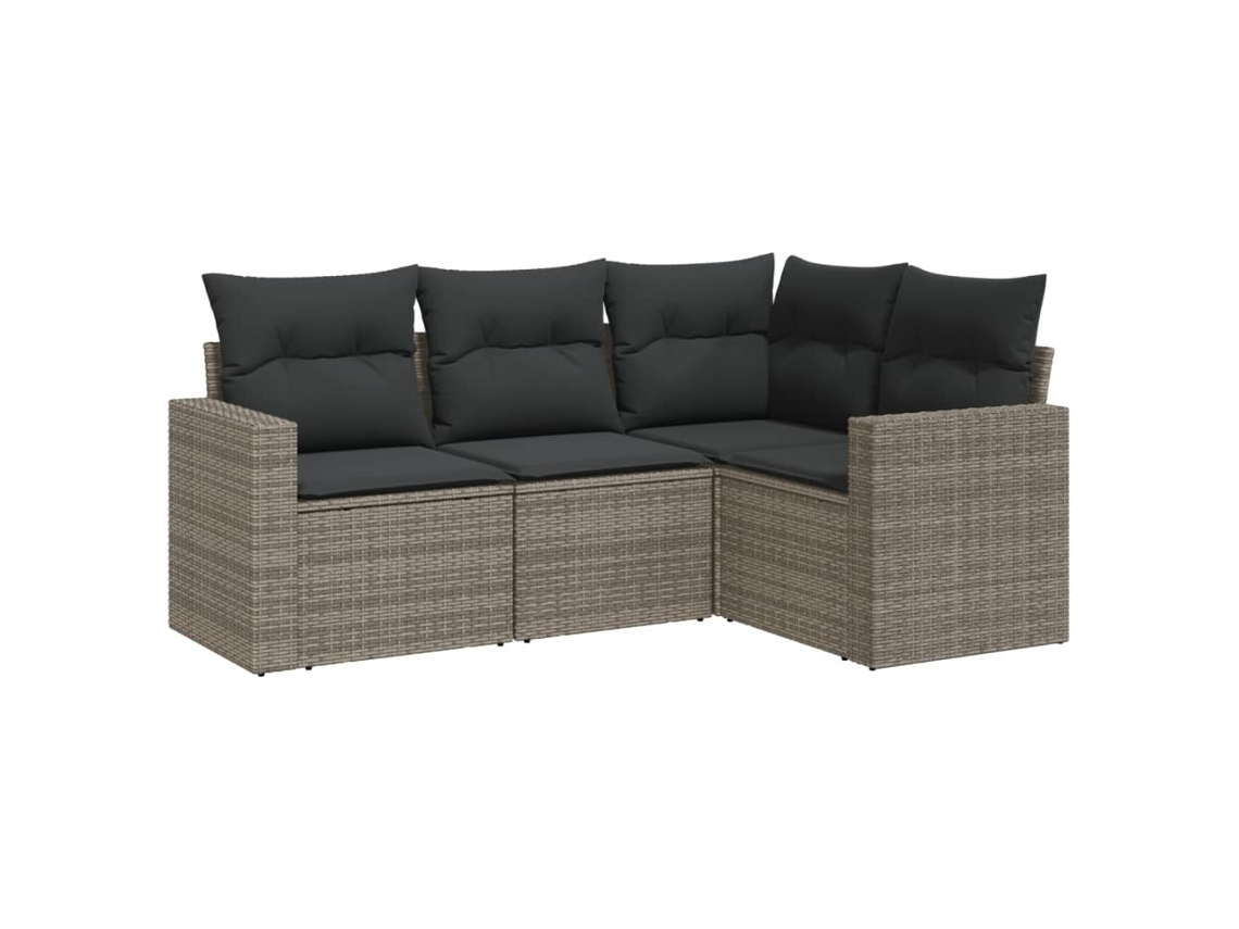 Maison Exclusive - 4 Pcs Conjunto Sofás De Jardim C/ Almofadões Vime Pe Cinzento