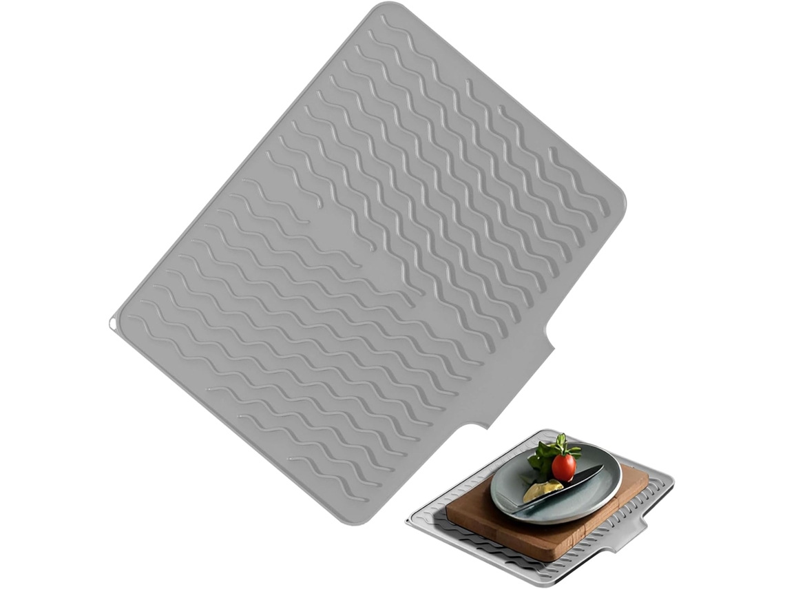Tapete de silicone para secar utensílios de cozinha, piso e bancada, ideal para casas, apartamentos, famílias e espaços diversos.