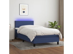 Vidaxl Cama Box Spring C/ Colchão E Led 100x200 Cm Tecido Azul