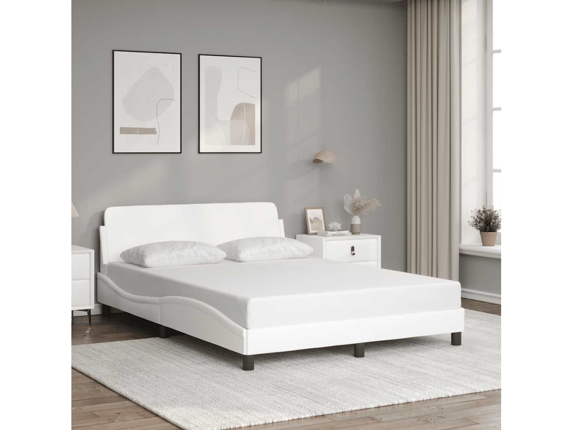 Vidaxl Estrutura De Cama Dover Couro Artificial 137x190 Cm Branco