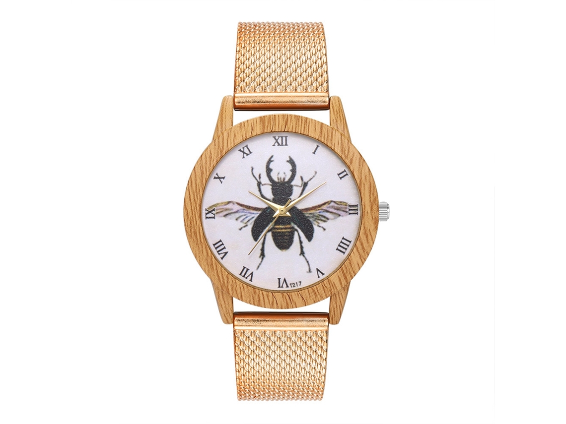 Relógio Analógico de Pulso com Pulseira de Malha e Movimento Quartzo Estilo Simples (ouro Rosa)