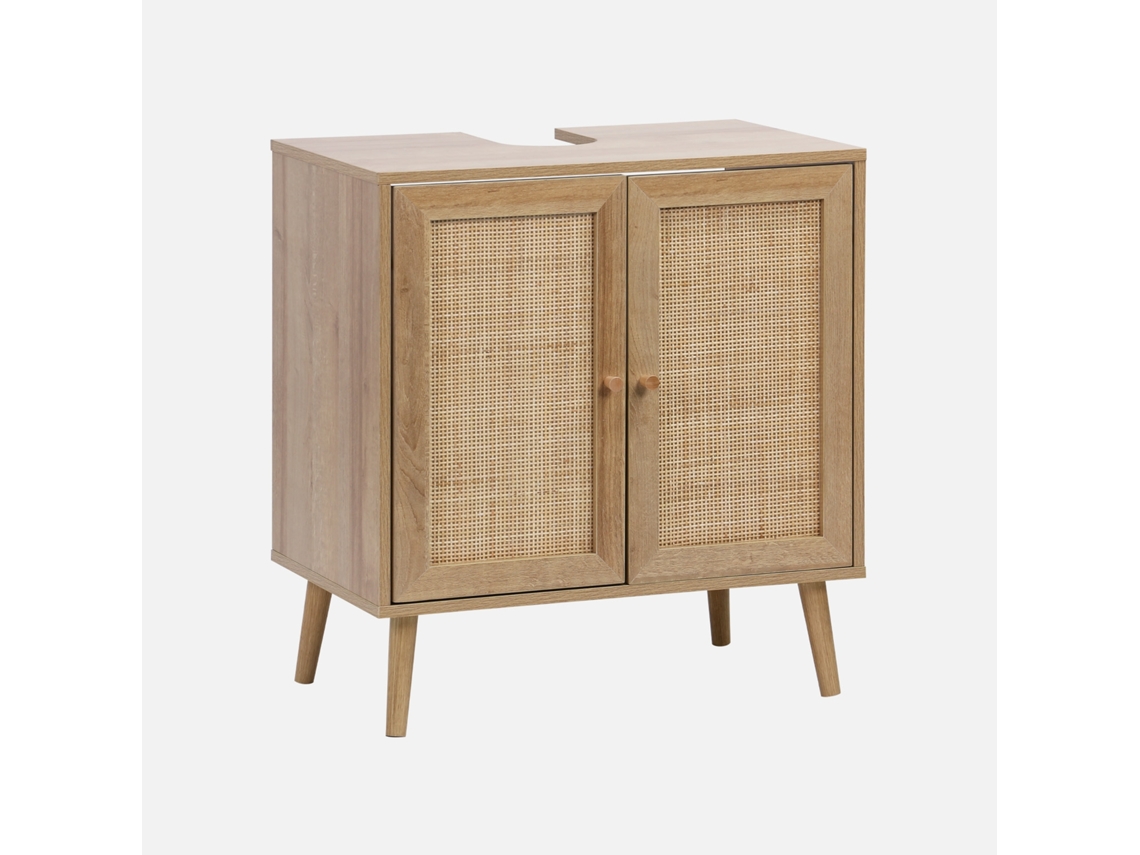 Móvel Sob Lavabo em Decoração de Madeira e Cana, Natural