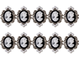 Conjunto de 10 adesivos barrocos vintage com faixa metálica estampada e pérolas.