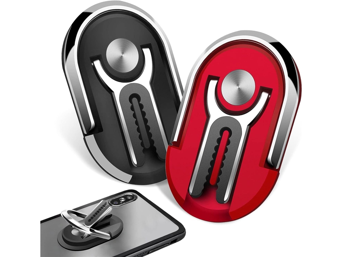 Suporte Para Celular Veicular (2 Unidades, Preto + Vermelho), Anel Giratório Multifuncional 360° Para Celular, Pode Ser Usado Na Saída De Ar Do Carro.