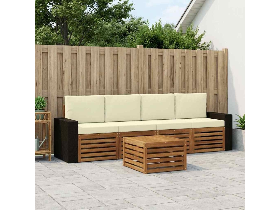 Vidaxl Conjunto De Sofás Para Exterior 5 Unid. Natural E Creme