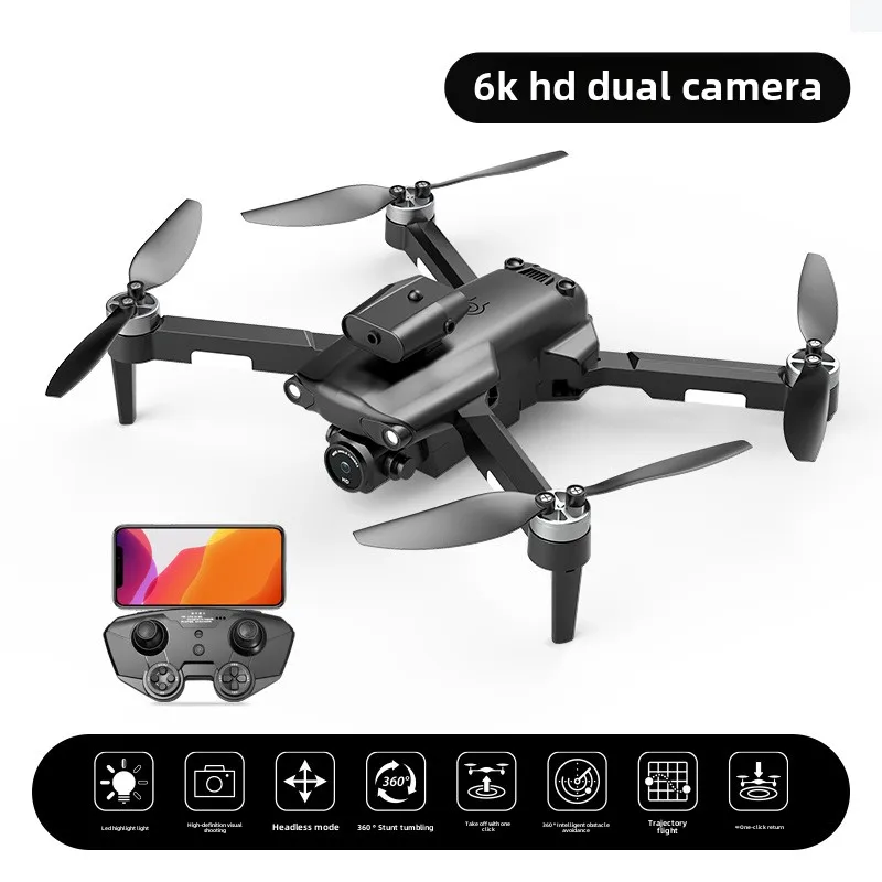 Drone (preto 6k) com controle remoto, equipado com câmera aérea LED de alta definição 6k e quadricóptero com controle remoto FPV via Wi-Fi.