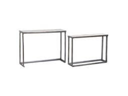 Conjunto de 2 Mesas HOME ESPRIT Branco Prateado Alumínio Mármore 107x30x81 cm