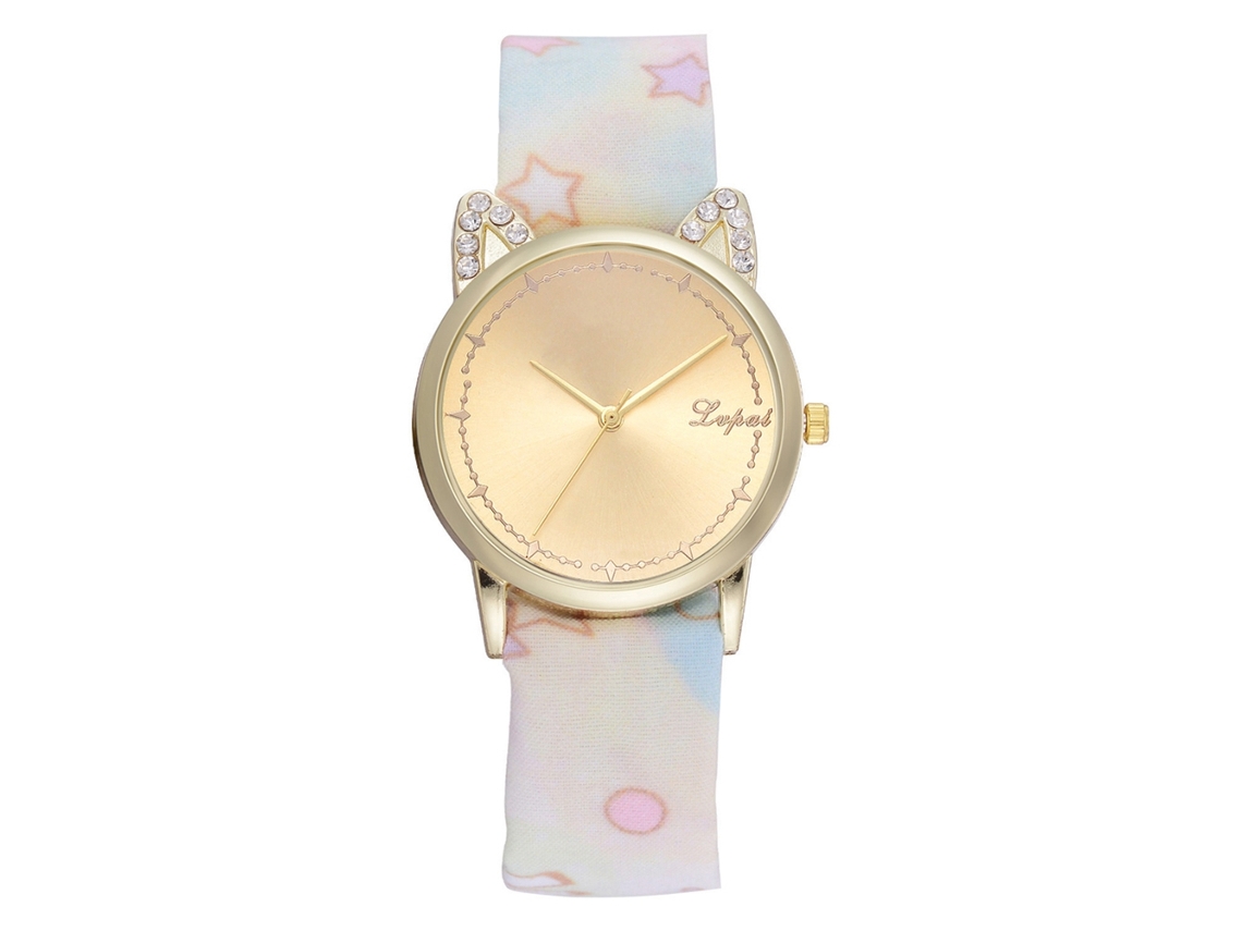 Relógio de Pulso Feminino Lvpai de Quartzo com Pulseiro de Tecido Estampa Casual Strass Branco