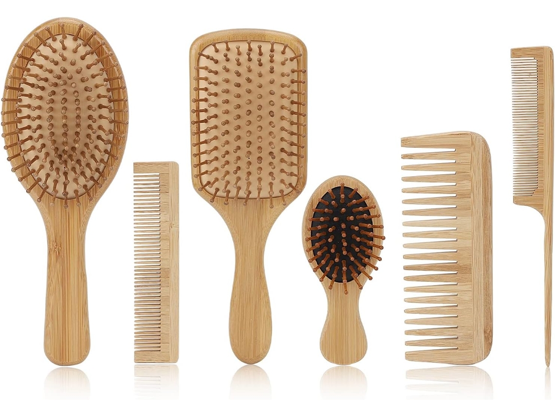 Conjunto De 6 Pentes E Escovas Cabelo Naturais Phyllostachys Pubescens Ergonômico Para Desembaraçar Todos Os Tipos