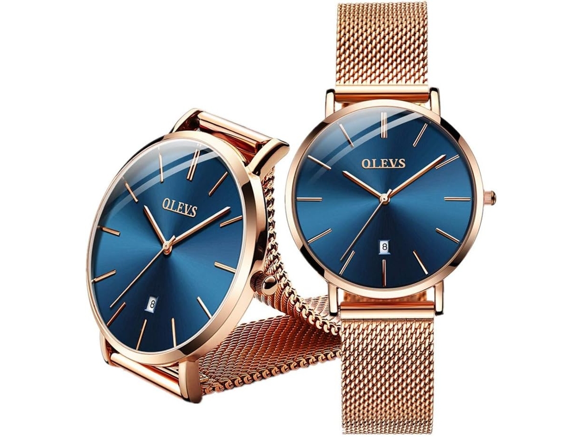 Lurelia Relógio Feminino, Movimento De Quartzo, Analógico, Data/calendário, 33 Mm, 6,5 Mm, Aço Inoxidável, Resistente À Água 30m, Azul, Dourado