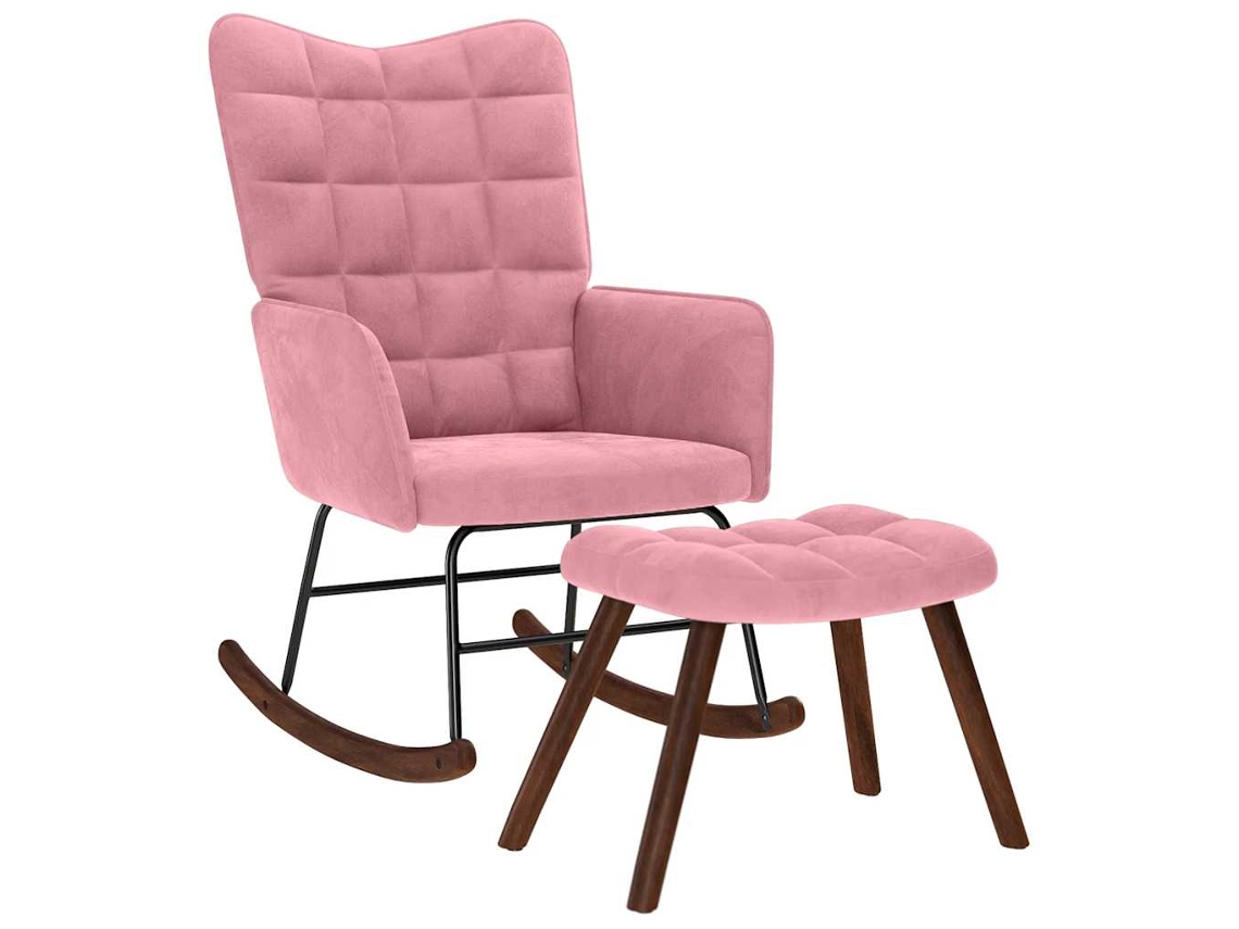 Vidaxl Cadeira De Baloiço Com Banco Veludo Rosa
