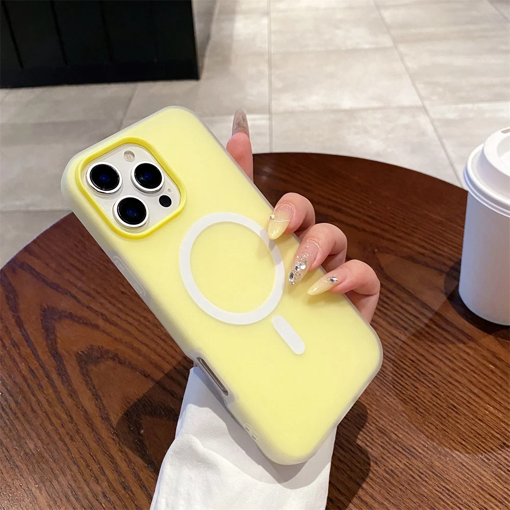 Capa Fosca Para Iphone Com Carregamento Sem Fio Magsafe (amarelo Cremoso), Compatível Com Iphone 11 E Com Moldura Magnética.