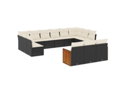 Conjunto de 13 Sofás de Jardim com Almofadões Vime Pe Preto MAISON EXCLUSIVE