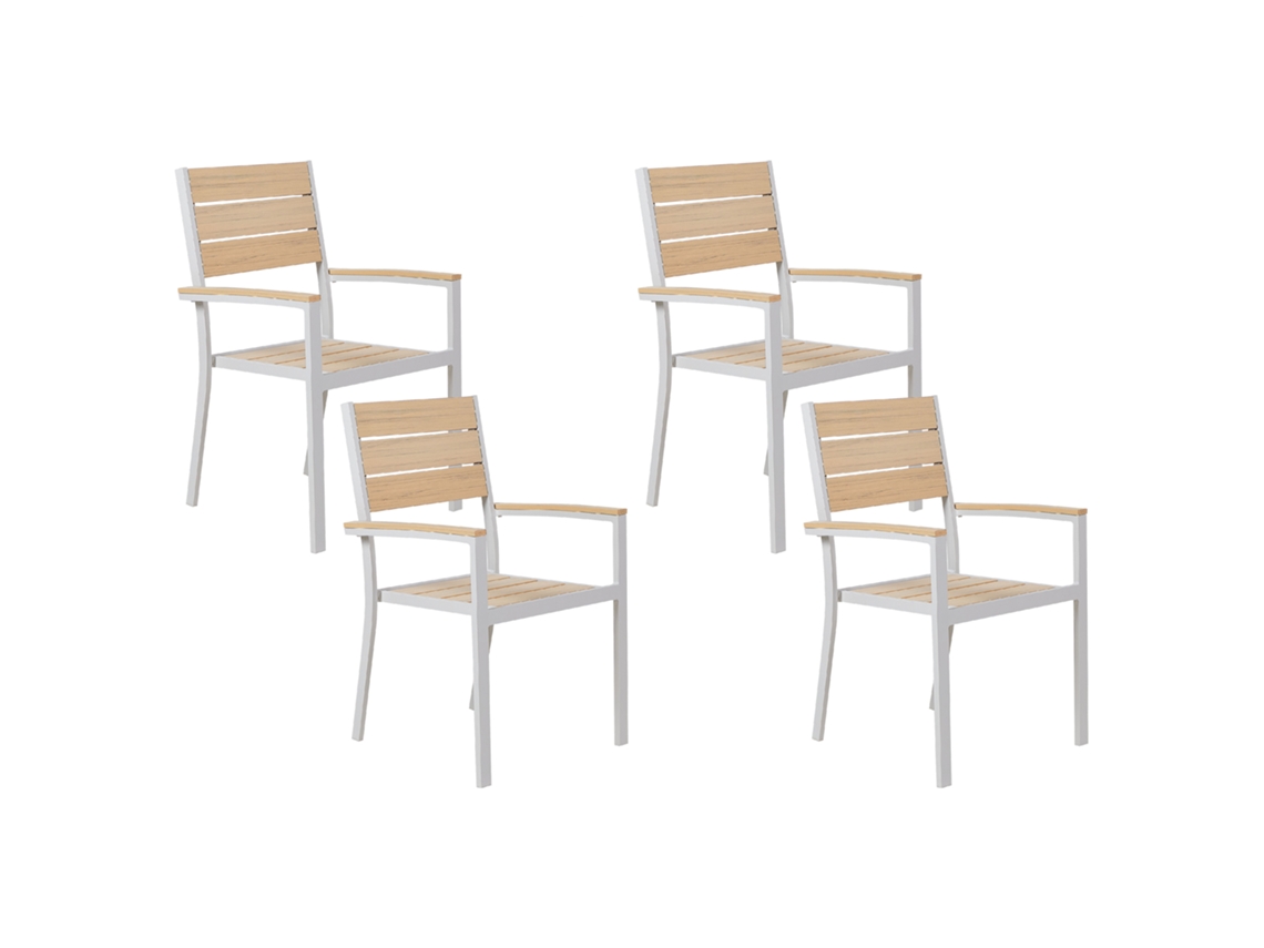 Conjunto De 4 Cadeiras De Jardim Beliani Prato De Madeira Plástica Creme 57x57x90