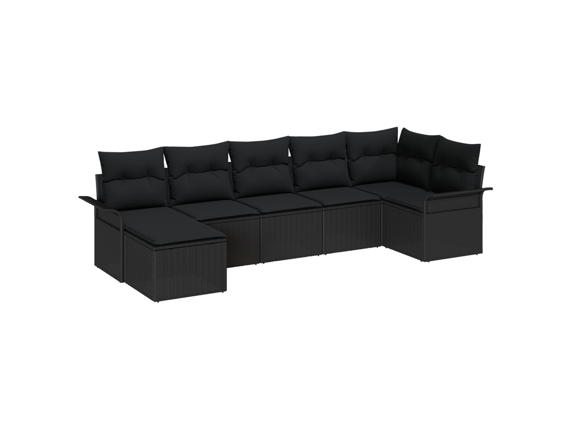 Conjunto 7 Conjunto De Sofá De Jardim Vidaxl Preto Vime Pe (297 X 132.5 X 85 Cm)
