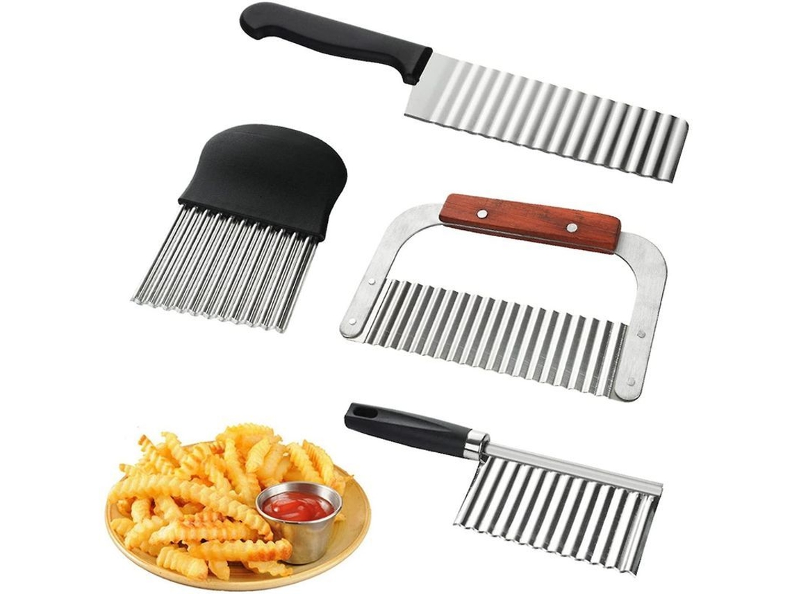 4 Facas De Batata, Lâmina Ondulada, Cortador De Verduras De Aço Inoxidável Para Batatas Fritas