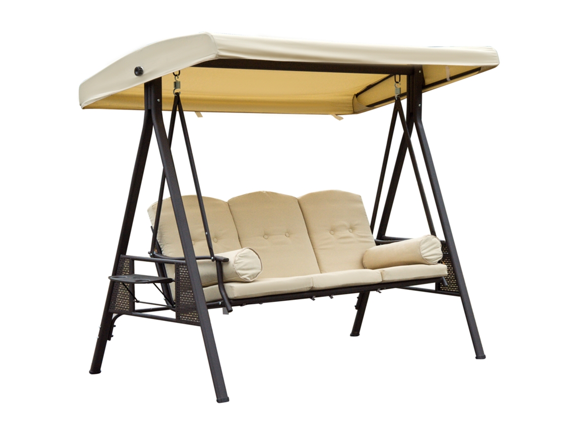 Balanço 3 Lugares Com Toldo, 121x208x172cm, Bege+castanho