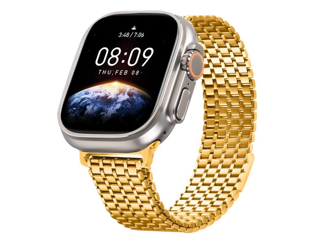 Bracelete Para Apple Watch 46/49/45/44mm - Aço Com 9 Esferas Magnéticas Dourada