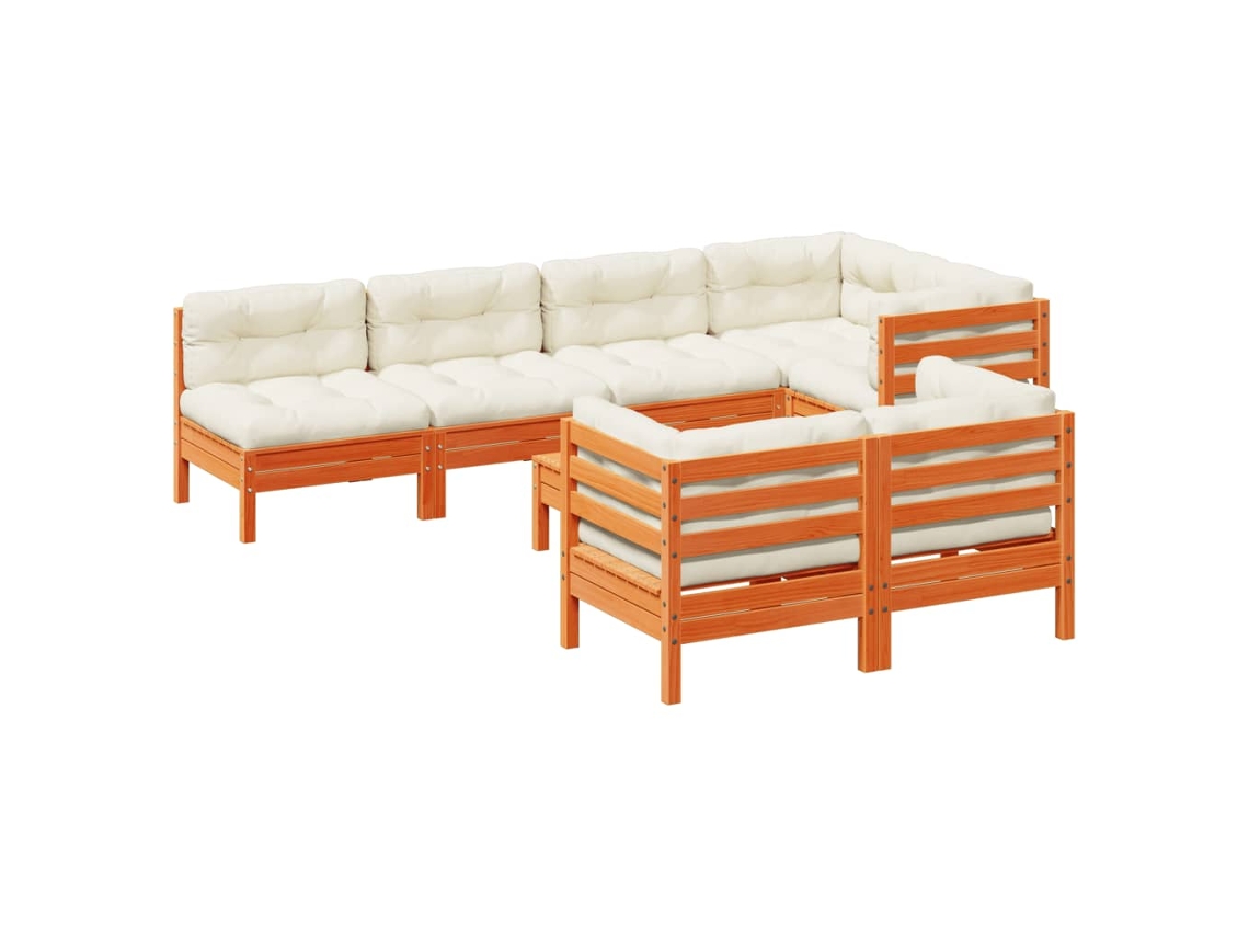 Conjunto de 8 Sofás Jardim com Almofadões Pinho Maciço Castanho Mel MAISON EXCLUSIVE