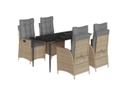 Conjunto 5 de jantar p/ jardim com almofadões VIDAXL vime PE bege